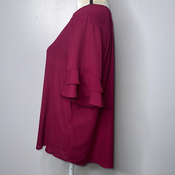 Worthington Burgundy V-Neck Ruffle Sleeve Blouse - Picture 4 of 5